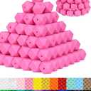 90PCS FIVEIZERO Hexagon Silicone Beads,30 Colors 14mm Silicone Beads for Keychain Making Kit,Lanyard Making,Keychains,Valentine's Day Bracelet,Craft Projects and DIY for Adult, Hot Pink