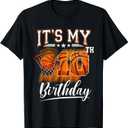 It's My 10th Birthday Basketball Theme 10 Years Old Birthday T-Shirt (Black, L)