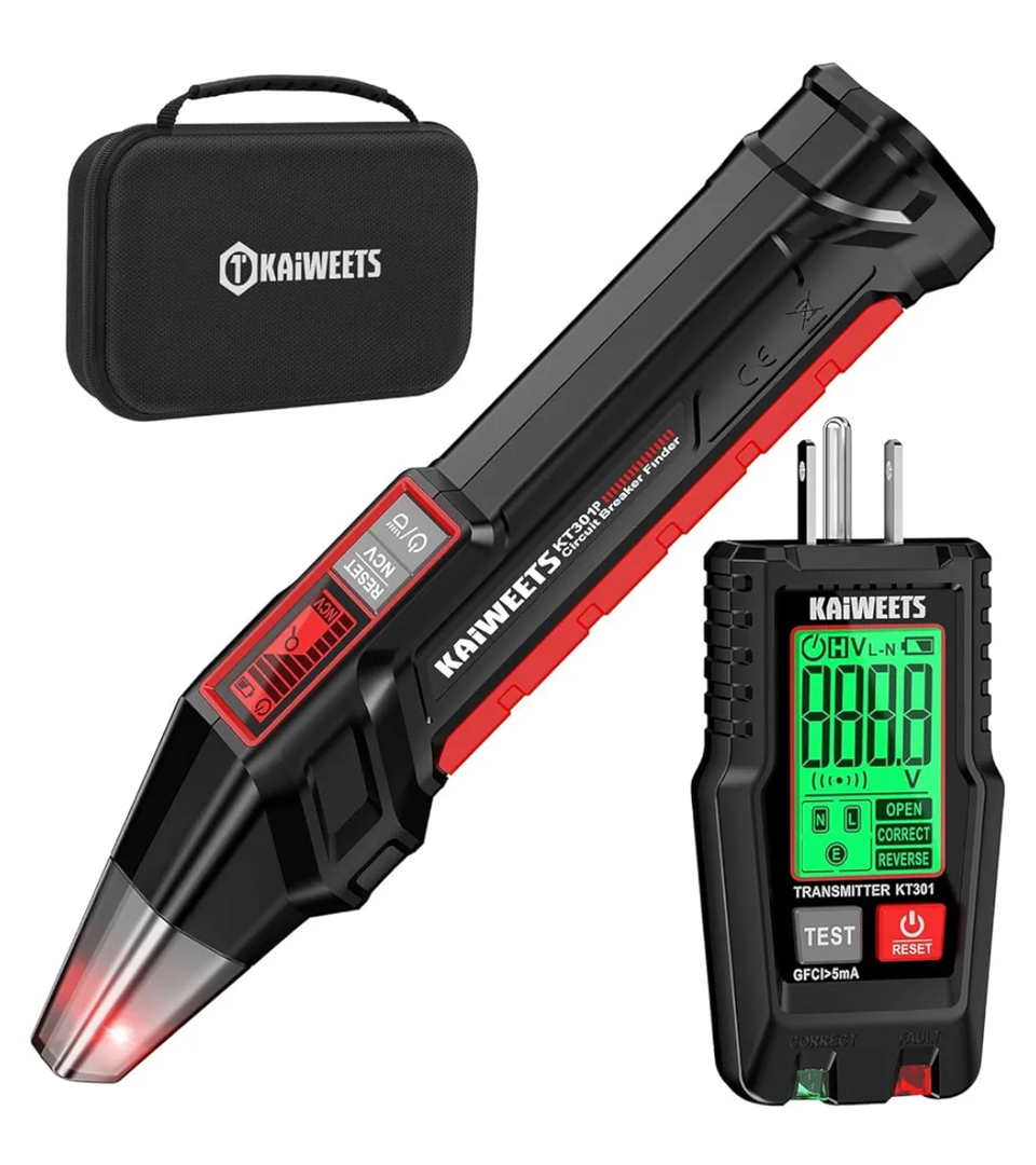 KAIWEETS Circuit Breaker Finder with LCD Display, GFCI Outlet Tester, Electrical Circuit Tracer Tool with NCV Test & Flashlight, Includes Carrying Case - KT301