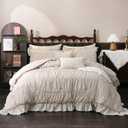 Herside Beige Comforter Set King Size,Ruched Boho Bedding 9-Piece Bed-in-a-Bag for All Seasons,Fluffy Farmhouse Ruffle Bedding Set with Comforter, Flat Sheet, Fitted Sheet, Pillow Shams, Pillowcases