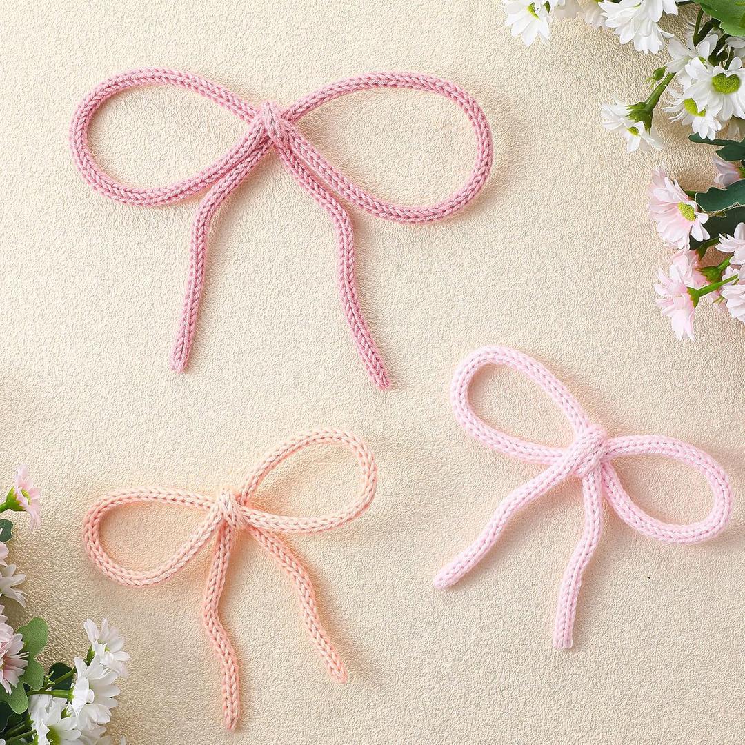 RattanView 3 Pcs Boho Bow Wall Decor Pink Bow Decoration Baby Shower Coquette Room Decor Woven Macrame Wall Hanging 2 Size Pink Preppy Decoration for School Classroom Home Dorm Girls Room