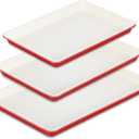 HONGBAKE 3 Pack Nonstick Ceramic Baking Sheet Pan Set for Oven, Non-Toxic Half/Quarter/Jelly Roll Pans with Diamond Texture, 0.8mm Aluminized Steel Cookie Trays for Cooking, Christmas Red & Cream
