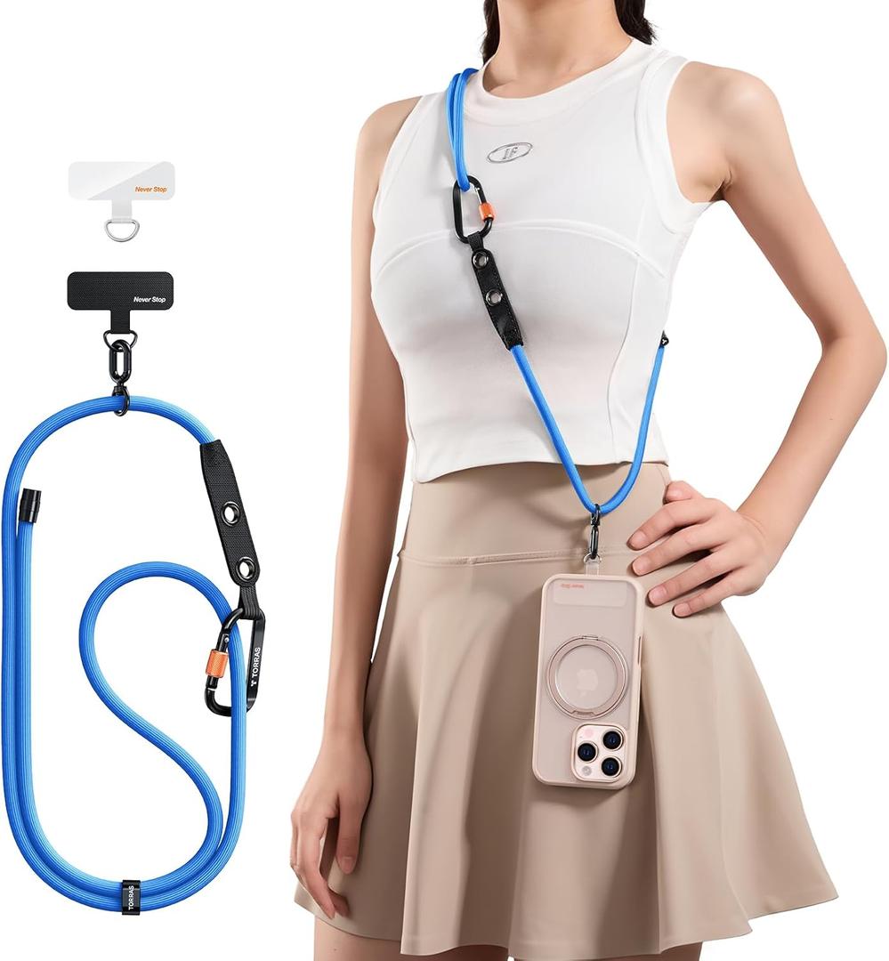 TORRAS Phone Lanyard with Hanging Loops, Adjustable Anti Theft Phone Strap Crossbody for iPhone 17 Pro Max,Skin-Friendly,2 Tabs, Universal Cell Phone Neck Lanyard for Daily & Outdoor Activities, Blue