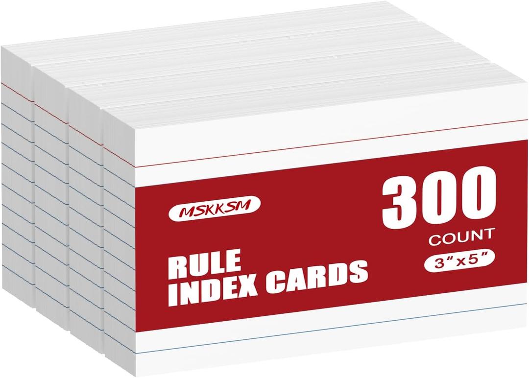 Index Cards 3x5 Inch - 300 Pack, Ruled Index Flash Cards for Studying, Lined Index Note Cards 3x5 Flashcards, Notecards 3 x 5 Lined Small Index Cards Ruled White 3x5 Cards for Office, School, Home