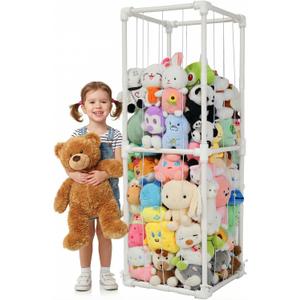 Stuffed Animals Storage Zoo Organizer, PVC Stuffy Toy Holder, 350L Extra Large Vertical Plush Organizer, Freestanding Stuffed Toy Cage for Nursery and Playroom (Large (19.5''x19.5''x58.6''))