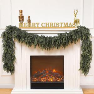 Waydress 2 Pcs 9 ft Christmas Cedar Garland - Thick & Lush Realistic Artificial Green Faux Cedar Pine Needles Garland for Christmas Winter Home Mantel Fireplace Holiday Party Decor