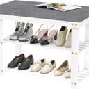 Domax White Shoe Rack Bench for Entryway - Bench with Shoe Storage Front Door Shoe Bench with Cushion Upholstered Padded Seat 3 Tier Bamboo Shoe Holder for Indoor Entrance Hallway Bedroom Living Room, 28 x 11.8 x 17.7 inch