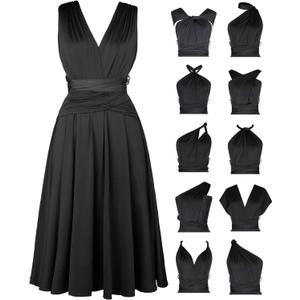 Popilush Bridesmaids Dresses - Mother of Bride Infinity Shapewear Formal Wedding Guest Midi Dress for Women (Black, XL)