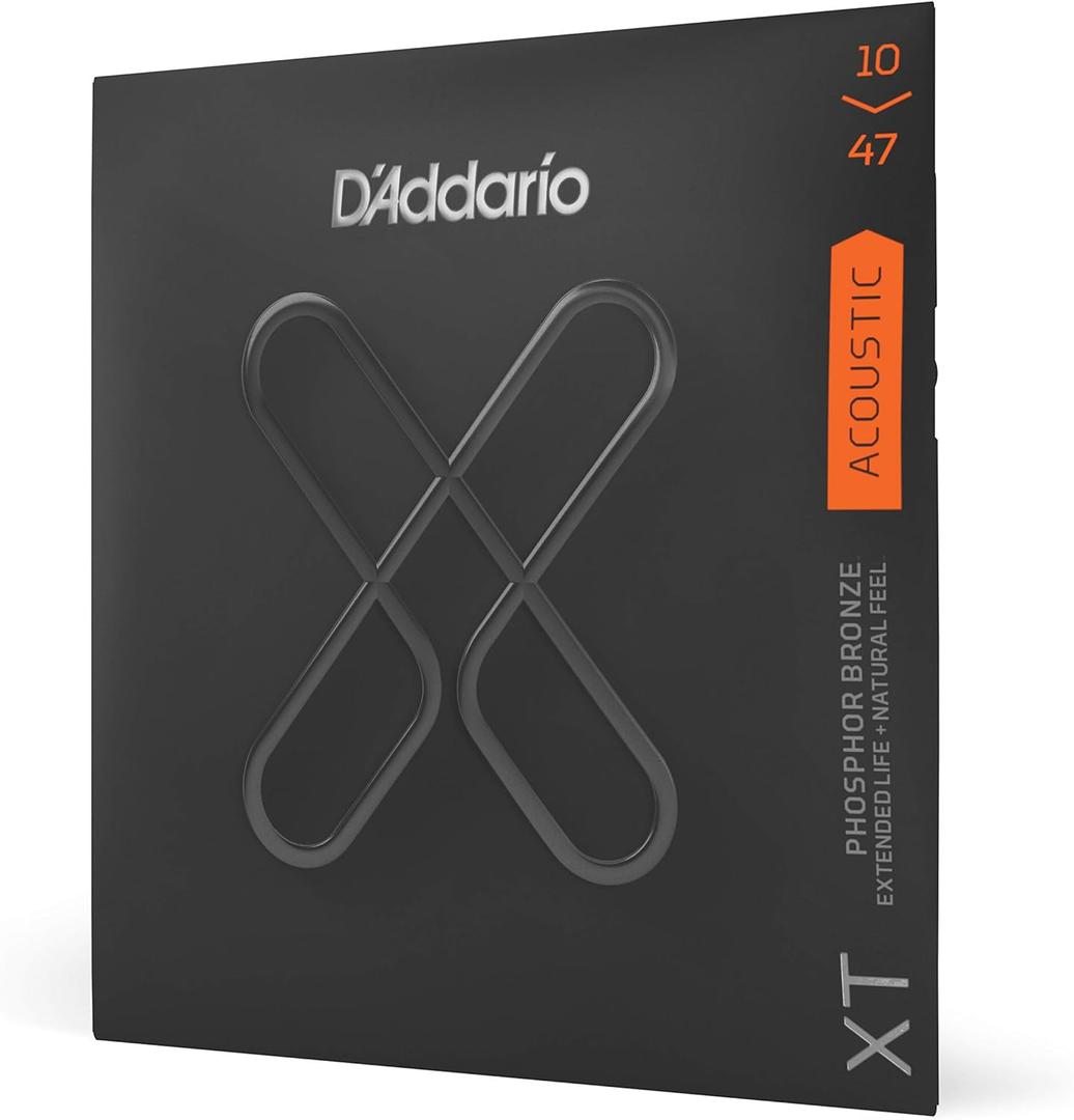 D'Addario Guitar Strings - XT Phosphor Bronze Coated Acoustic Guitar Strings - XTAPB1047 - Extended String Life with Natural Tone & Feel - For 6 String Guitars - 10-47 Extra Light