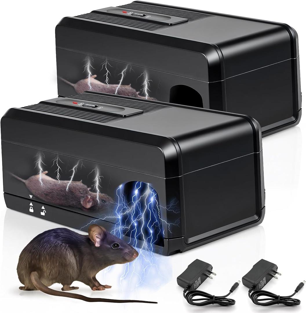 2026 Upgraded High Voltage Electric Mouse Traps Indoor for Home Instantly Kills Mice & Rats, No Touch Reusable Indoor Rodent Killer Electric Trap for Home, Kitchen, and Commercial Use,2 Pack (black)
