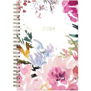 Blue Sky Kelly Ventura 2024 Weekly and Monthly Planner, 5" x 8", Flexible Cover, Wirebound, Magenta Blooms (140947-24)