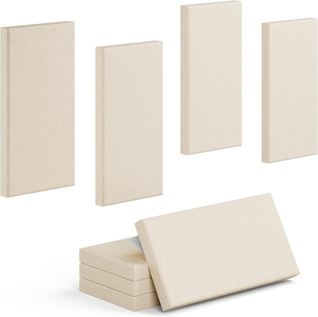 4 Pack High-Density Core with Fabric Cover Acoustic Panels 24x12x2 in Self-Adhesive Soundproofing and Sound-Absorbing Wall Panels for Echo Reduction in Studio, Theater, or Recording (Cocoa Beige)