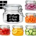ComSaf Set of 6 Square Glass Jars with Airtight Wire Clamp Lids (17 Oz), Wide Mouth Pantry Canisters for Overnight Oats, Jam, Pickling, Spice Storage, Gifts