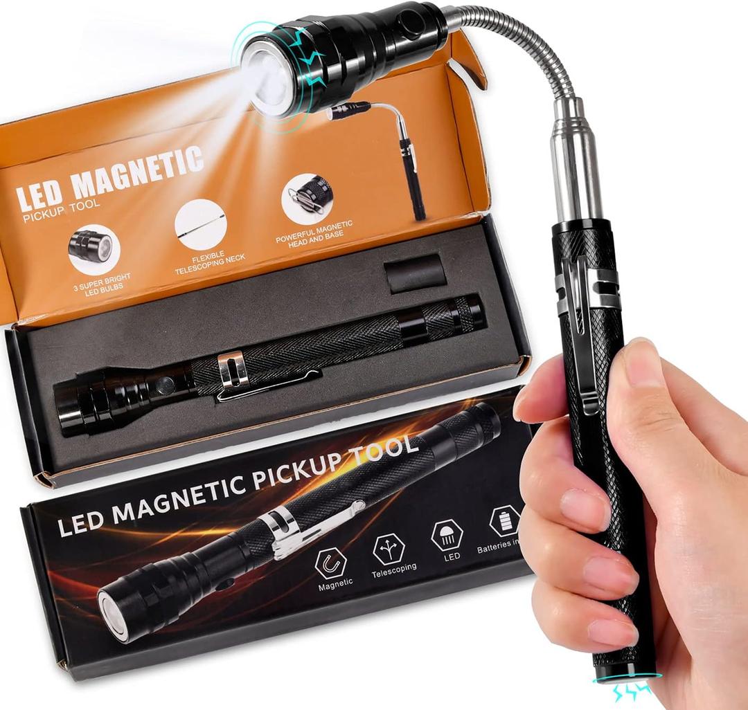 Magnetic Flashlight Gifts for Men Stocking Stuffers for Men Adults Pickup Tool Cool Magnet Telescoping Gadgets with LED for Wife Daughter Son Dad Mens Gifts Husband Him Christmas Gift Idea (Black)