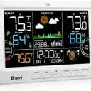 unni Weather Station Indoor Outdoor Thermometer Wireless, Home Atomic Clock with Large Constant Display, Inside Outside Temperature Humidity Monitor, Dew Heat Point, Barometer White