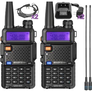 BAOFENG Radio Ham Radio UV-5R Long Range UV5R Dual Band VHF UHF Rechargeable Walkie Talkies for Adults Handheld Two Way Radio with Earpiece AR-771 Full Kit for Camping Hunting Survival Gear,2Pack