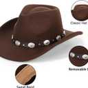 Kids Western Cowboy Hat Wide Brim with Band Wool Felt Vintage Jazz Fedora Cowgirl Hats for 3-7 Years Boys Girls (Brown)