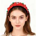 AHONEY Red Pearl Headband Christmas Knotted Headband for Women Girls, Rhinestone Top Knot Crystal Jeweled Fashion Headpiece Wide Head Band for Women's Hair Accrssories