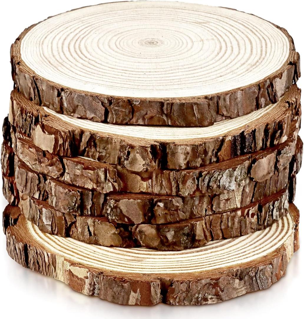 FSWCCK 6 Pack Nature Unfinished Round Wood Slices, 7-8 Inches Wooden Circle, Large Wood Slabs for Weddings, Centerpieces Decor and DIY Painting Crafts