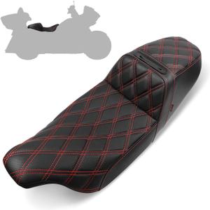 Motorcycle Seat Upgraded One-Piece Driver and Passenger Seat with Diamond Pattern Stitching Fit for Harley Touring Electra Glide 1997-2007 Road Glide 1998-2007 (Red Diamond Stitching)