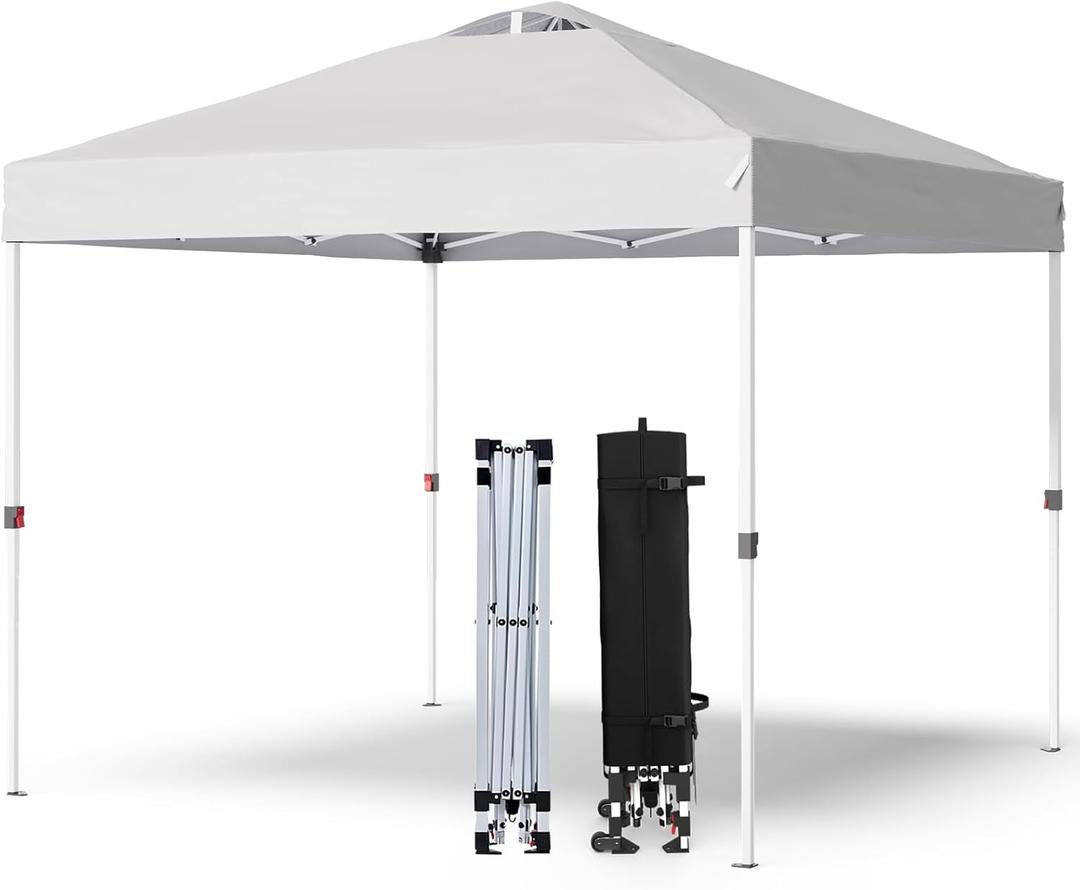 Shades 10x10 Pop Up Canopy with One Push Setup,Heavy Duty Beach Tent with Wheels for Easy Moving, Sun Shelter for Parties,Events, Outdoor Gazebo with 420D Coated Waterproof White Fabric