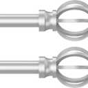 Silver Curtain Rods for Windows 28 to 48 Inch, 2 Pack 5/8" Diameter Heavy Duty Metal Adjustable Small Drapery Rod With Bracket