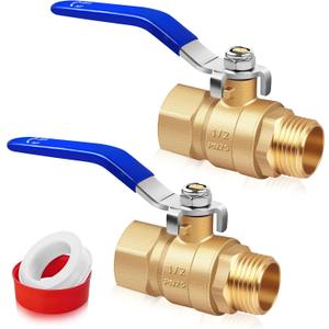 FANOVO 1/2 inch Forged Brass Ball Valve with Male x Female NPT Thread Full Port Connection, 2Pack Heavy Duty 1/2'' M to F NPT Threaded Metal Shut Off Control Valves Connector, for Water, Oil, and Gas