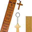 Bible Bookmark with Wooden Cross Keychain, Christian Gifts Set for Baptism, Confirmation or Christmas, Wood Scripture Bookmark with 10 Affirmations, Inspirational Gift for Women, Men