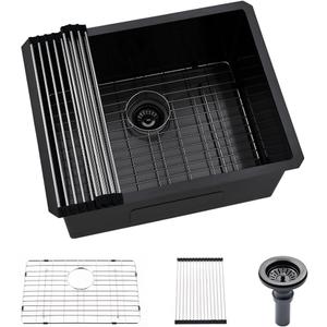 Black Stainless Steel Undermount Laundry Sink-Hovheir 24x19x12 Deep Undermount Stainless Steel Utility Sink Matte Black 16 Gauge Single Bowl Laundry Room Sinks Outdoor