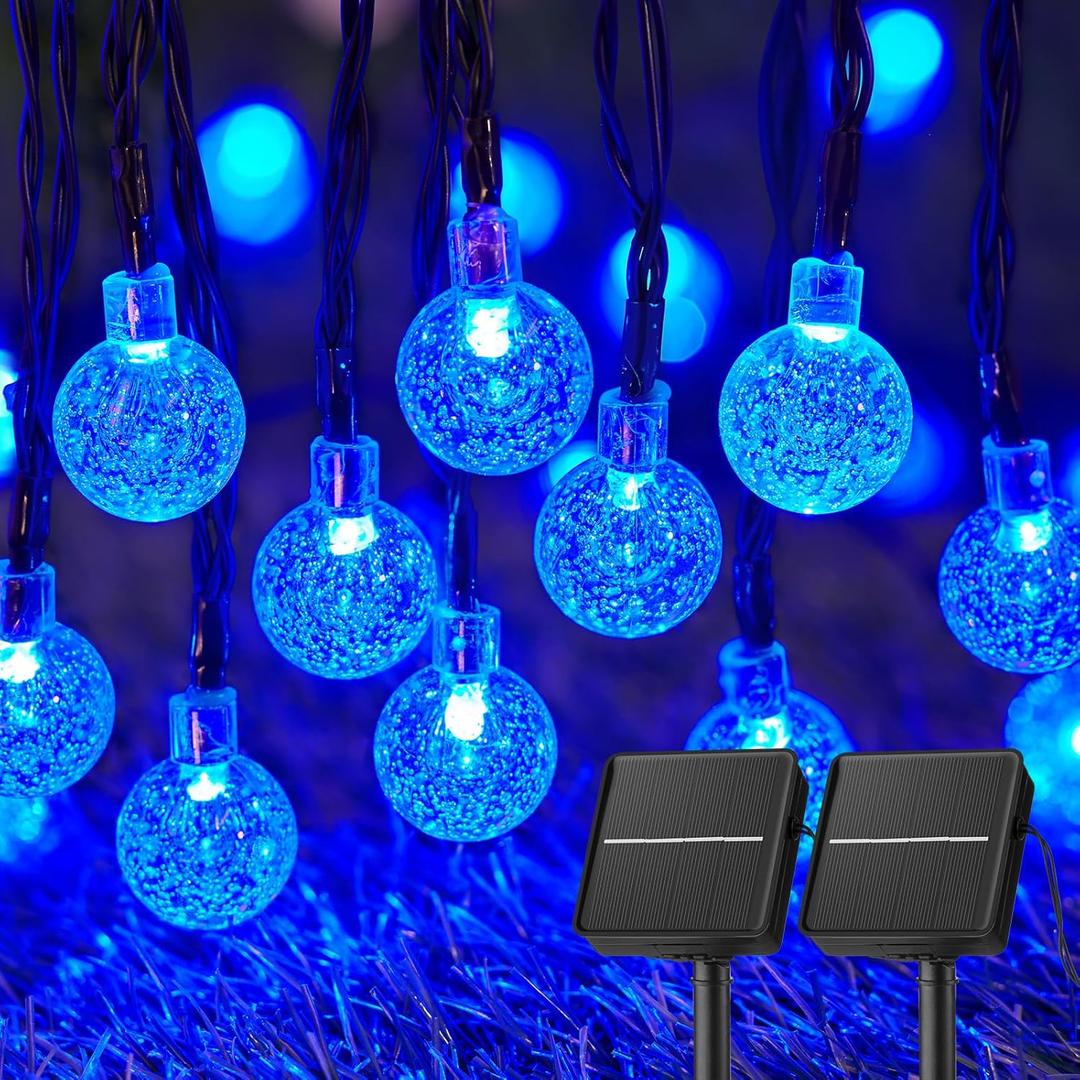 Solar String Lights Outdoor Waterproof, 2 Pack 60 LED 36.5 FT Each, 8 Lighting Modes Solar Powered Patio Lights for Garden Yard Porch Wedding Party Decor (Blue) Solar String Lights Outdoor Waterproof, 2 Pack 60 LED 36.5 FT Each, 8 Lighting Modes Solar Powered Patio Lights for Garden Yard Porch Wedding Party Decor (Blue)