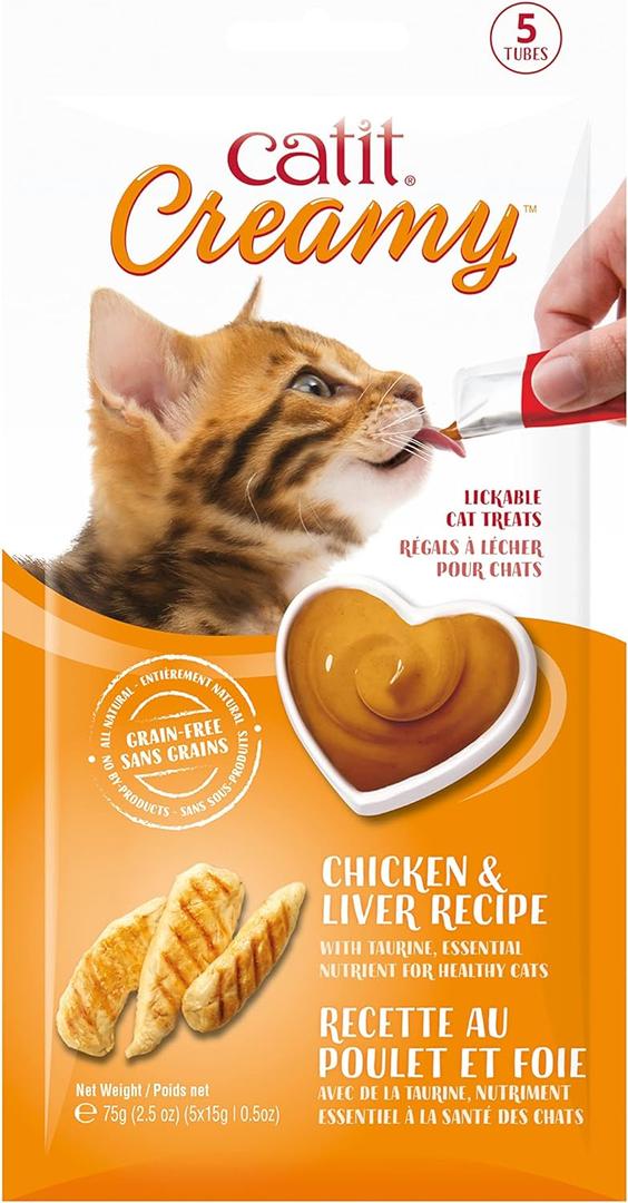 Catit Creamy Lickable Cat Treat, Chicken & Liver, 5-Pack | Hydrating and Healthy Treat for Cats of All Ages (EXP 09/12/26)