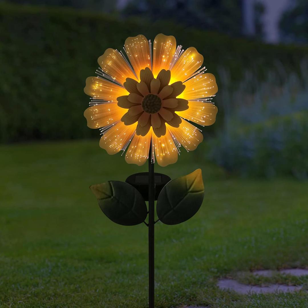 Solar Garden Stake Solar Flower with Fiber Lights Metal Flower Decorative Outdoor Lights Waterproof for Pathway Yard Lawn, Garden Gifts for Women, Mom, Grandma