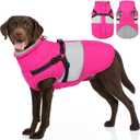 SUNFURA Dog Coat, XXL Dog Jacket Winter with Harness Built in, Waterproof Pet Snow Jacket with Furry Collar for Chilly Day, Reflective Fleece Snowsuit for Extra Large Dogs, Pink, 2XL