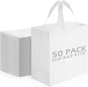 Reginary 50 Pieces Reusable Totes Bag Bulk Shopping Bags Non Woven Grocery handbag with Handles Foldable for Boutiques(White)