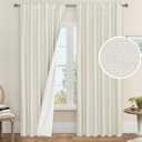 LAMIT 100% Blackout Curtains for Bedroom, 90 Inch Linen Textured Thermal Insulated Living Room Curtains Back Tab and Rod Pocket Farmhouse Neutral Panels with White Liner, 2 Panels, 52 x 90 Inch, Ivory (52"W x 90"L (Pack of 2))