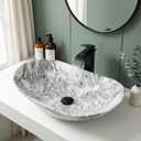 24x14 Inch Vessel Sink with Waterfall Faucet and Pop-up Drain Marbling Bathroom Sinks Ceramic Above Counter Bowl Sink Oval Bathroom Sink Porcelain, 24x14x4 inches