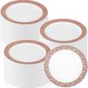 Skylety 100 Pcs Rose Gold Plastic Plates 6 Inch Lace Dessert White and Rose Gold Disposable Plates Plastic Salad Plates Appetizer for Party Birthday Wedding