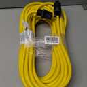 Clear Power 50 ft 12/3 SJTW Heavy Duty Outdoor Extension Cord, Water & Weather Resistant, Flame Retardant, Yellow, 3 Prong Grounded Plug, CP10145