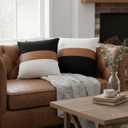 2 Pack 20x20 Inch Throw Pillow Covers, Brown Faux Leather & Black and White Cotton Reversible Decorative Pillow Cases for Living Room Couch Sofa Bedroom Modern Farmhouse Decor