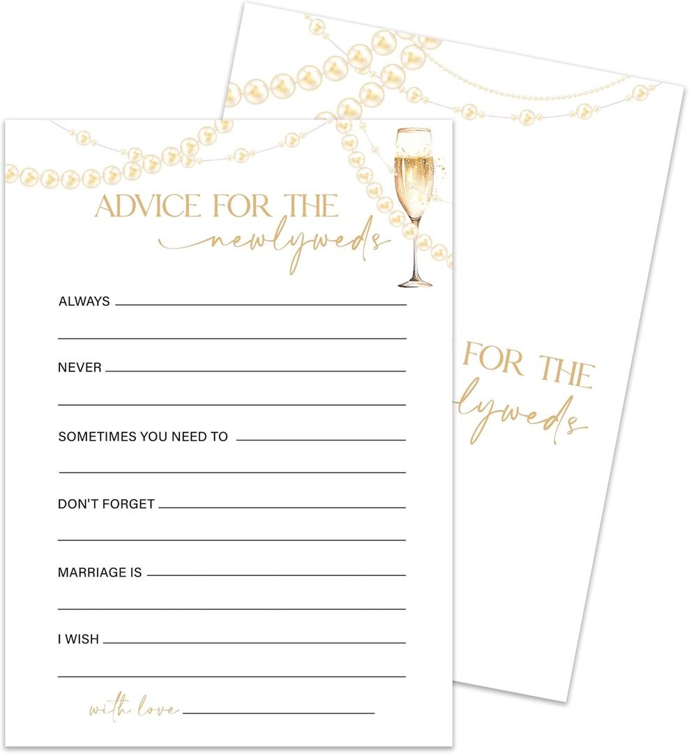 Champagne Bridal Shower Games Cards 30 Guests, Advice For The Newlyweds Wedding Advice Card Bridal Shower Games for Reception 30pcs - Rehearsal Engagement Party Activities /001