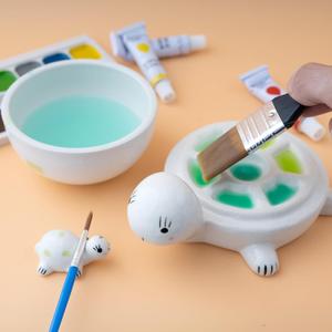 Turtle Design Ceramic Paint Palette with Water Bowl Brush Holder & Reusable Environmental Friendly Tray for Ceramic for Workspace Decor and Outdoor Sketching Gifts for Painting Lovers