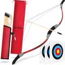 Kids Bow and Arrow Set, 33 Archery Set Wrapped in Microfiber Leather Wooden Toy Bow and Arrow for Kids 6-8 8-12, 7 Wood Arrows, 3 Feathered Arrows (Rubber Tip), Gifts for Youth Boys Girls
