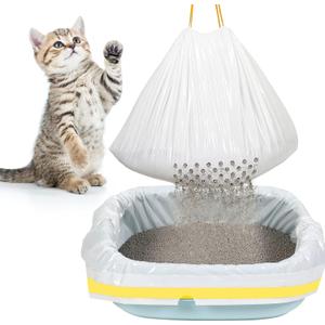 Jutom 28 Count Sifting Litter Box Liners, Drawstring Jumbo Sifting Cat Litter Bags with Holes, 31 x 18 Inch 22 lb Capacity Portable Thick Scratch Resistant Drawstring Bags for Pet Cats
