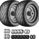 11x6.00-5 Flat Free Tire with Chevron Tread, Zero Turn Lawn Mower Tires with 3/4" or 5/8" and 1/2" Bearings, 5.2"-8.3" Centered Hub,11x6.00-5 Tires for Zero Turn Mower Gray Rim - 2Pack
