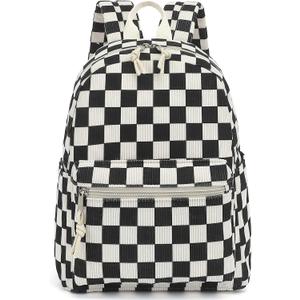 Corduroy Mini Backpack Purse Fashion Small Backpack Casual Daypack for Women Girls School Travel (Checkered Black)