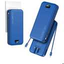 20000mAh Ultra-Portable-Charger-Power-Bank PD20W with Built in Cables&AC Wall Plug,Fast Charging Cell Phone Charger Battery Pack,LED Display Travel Battery Bank for All iPhone,Samsung,Android