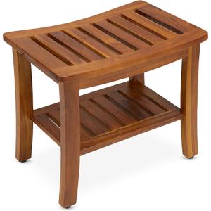 Teak Shower Bench 21 Inch, Fully Assembled Wood Bath Stool for Shower & Spa, The Hermod
