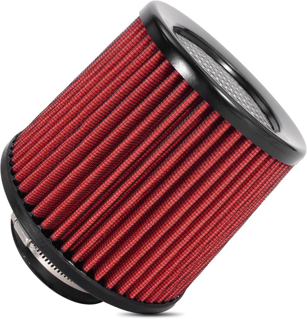 Cold Air Intake Filter High Performance Washable Filter Clamp-On Replacement Air Filter Flange Diameter 3inch/76mm Red