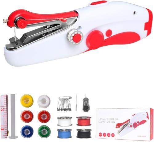 Handheld Sewing Machine, Mini Portable Electric Sewing Machine for Beginners Adult, Easy to Use and Fast Stitch Suitable for Clothes,Fabrics, Cutains,DIY Home Travel(Red)