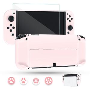 Pink Dockable Case for Nintendo Switch OLED, FUNDIARY Cute Protective Case Protector for Switch OLED Console Accessories with Screen Protector and 4 Thumb Grip Caps